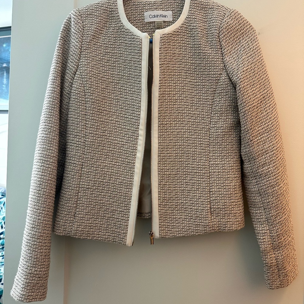 Calvin Klein Tan / Gray Blazer Elegant Textured Design